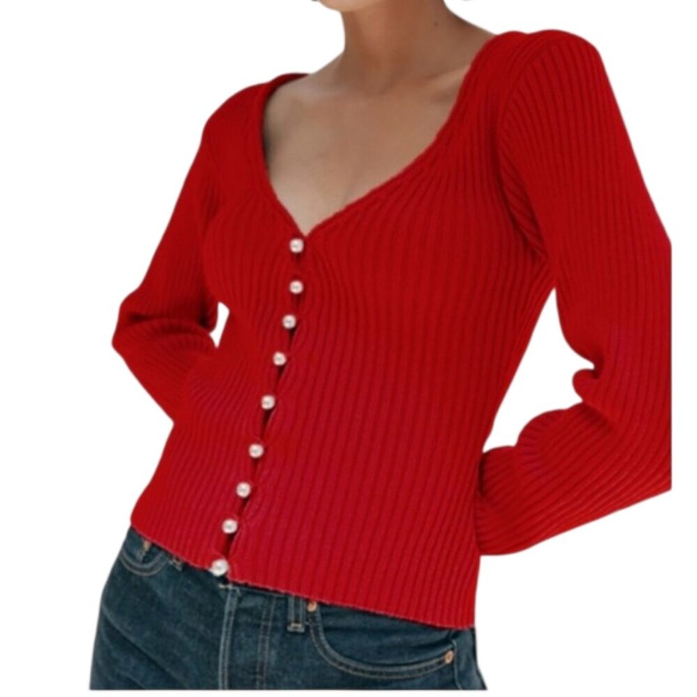Musier Paris Clarisse Clara Cardigan sweater in red size 40 US 8 S M shrunken
